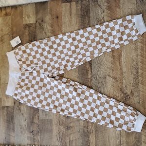NWT taupe and white checkered sweatpants, size small